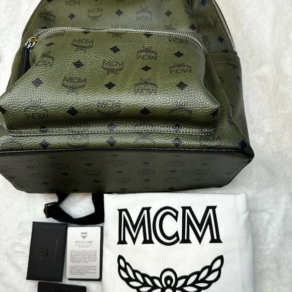 MCM Dark Green Logo Backpack - Picture 5 of 16